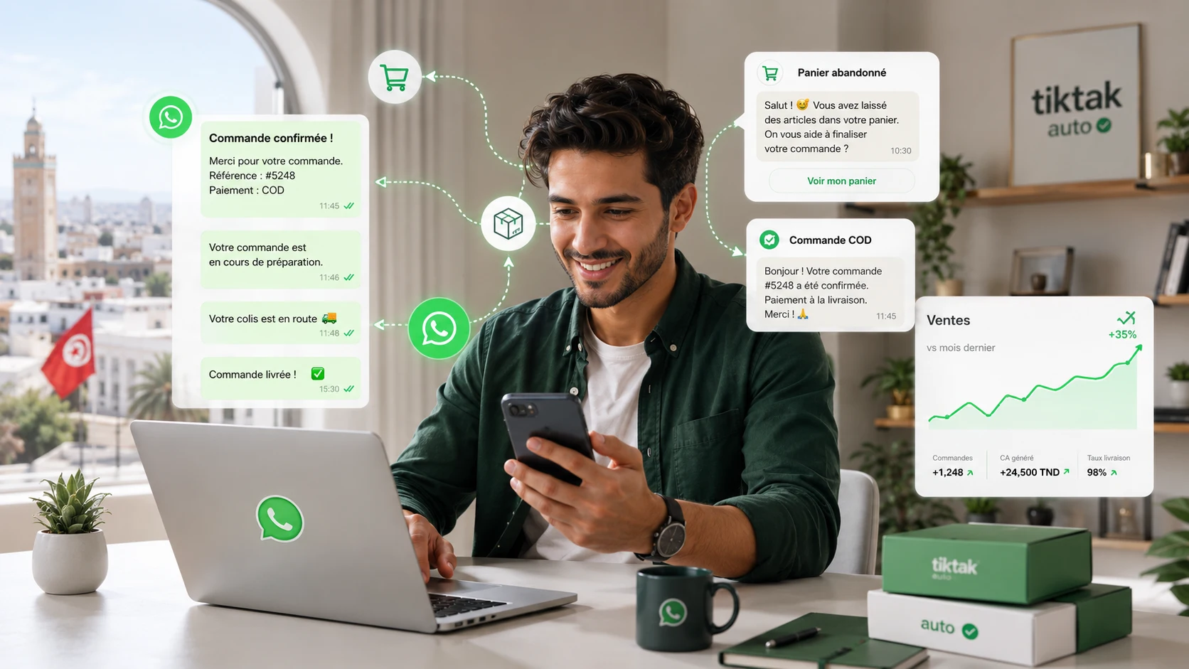 TikTak Automation — plateforme WhatsApp d'automatisation des ventes COD au Maghreb